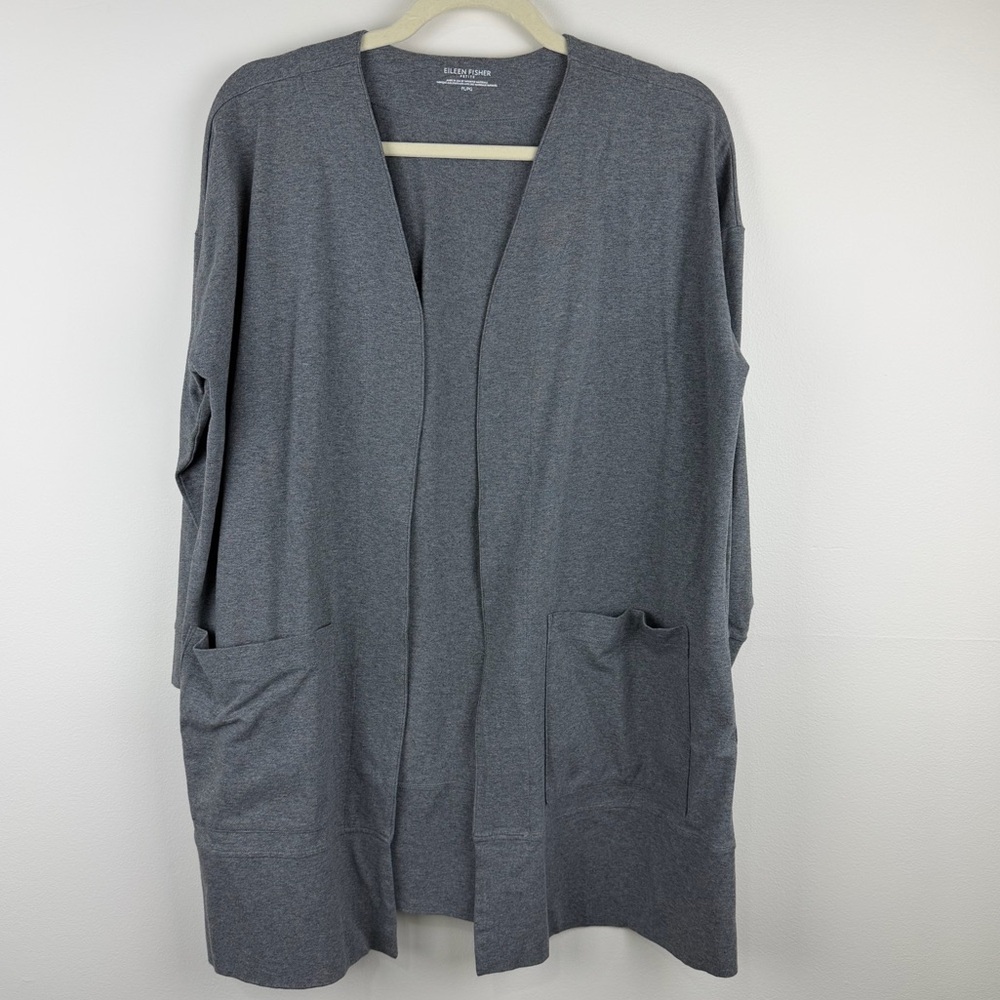 Eileen Fisher Petite Open Front Organic Cotton Cardigan Gray PL